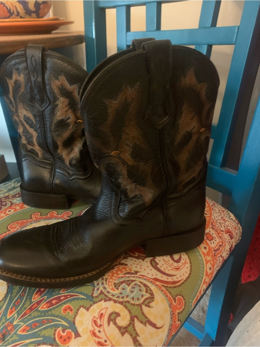 Ariat black leather western boots youth size 4  Tombstone square toe